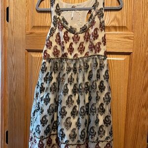 Free People Cream Sleeveless Dress with Maroon & Black Pattern